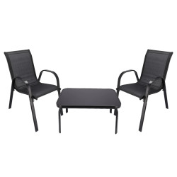 Conjunto Clássico de Mobiliário de Jardim Black Forest, Textileno Duas Cadeiras + Mesa Preta - Imagem 3