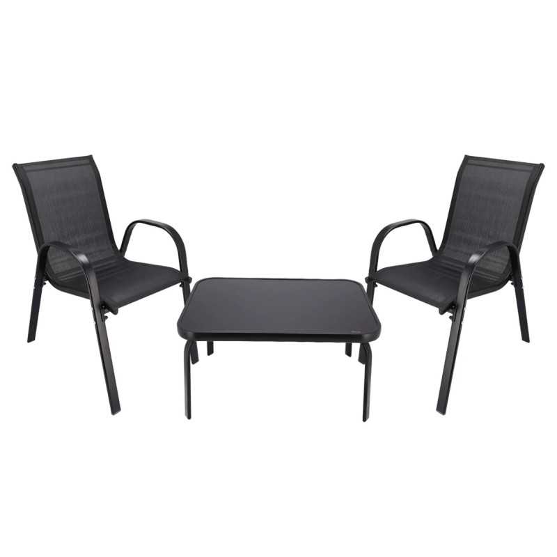 Conjunto Clássico de Mobiliário de Jardim Black Forest, Textileno Duas Cadeiras + Mesa Preta - Imagem 3