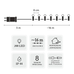 Luces de hadas LED Extralink, 200L bolas blancas frías, longitud 3 + 16 m - Imagen 3