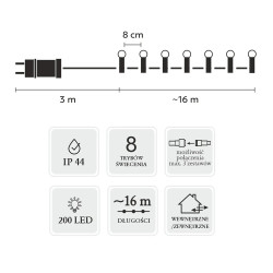 EXTRALINK LAMPKI LED KULKI 200L MULTIKOLOR, DŁ. 3 + 16 M *0160 - Immagine 3