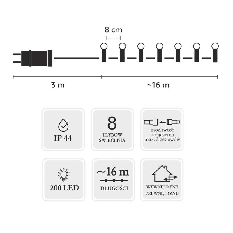 Extralink LED Işıklar, 200 Mult renkli Top, Uzunluk 3 + 16 m - Görsel 3