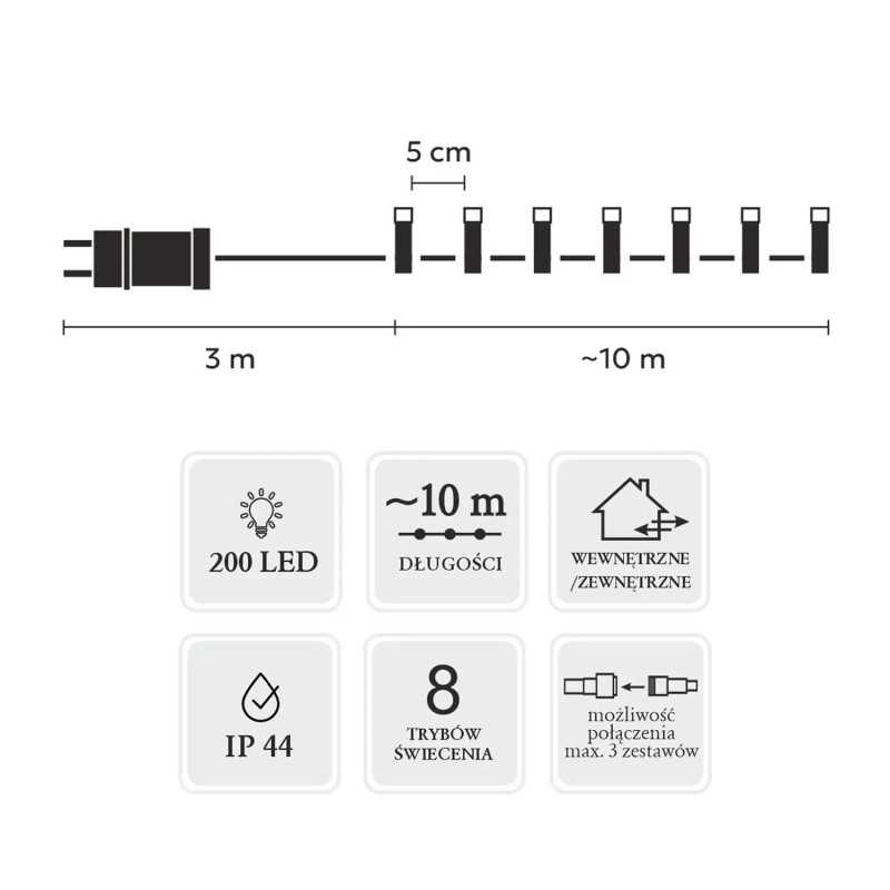 Luzes LED Extralink, 200L Branco Quente, 3 + 10 m Interior/Exterior - Imagem 3