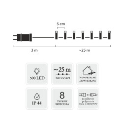 Extralink LED Işıklar, 500L Sıcak Beyaz, Uzunluk 3 + 25 m İç/Dış Mekan - Görsel 3