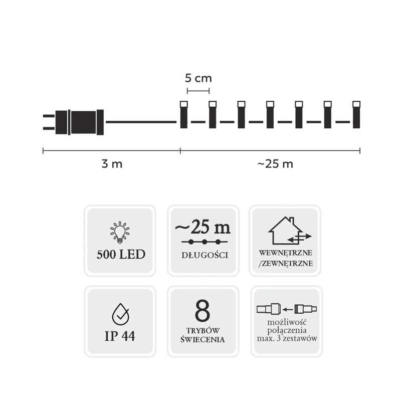 Luces LED Extralink, 500L Blanco Cálido, Largo 3 + 25 m Interior/Exterior - Imagen 3