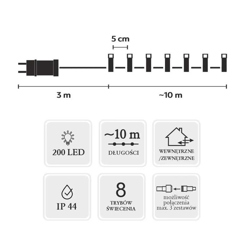 Luces LED Extralink, 200L Blanco Frío, Longitud 3 + 10 m Interior/Exterior - Imagen 3