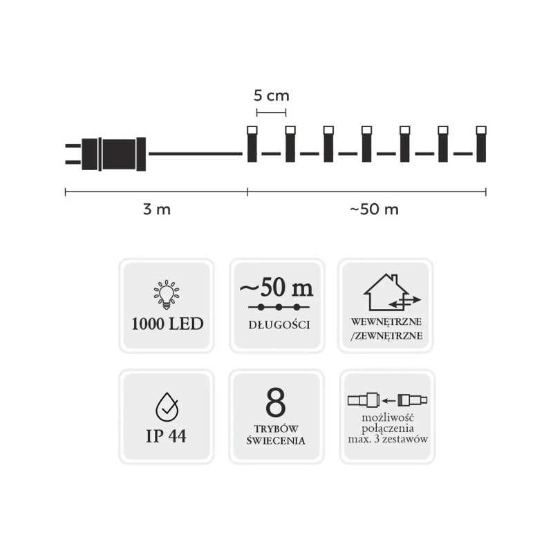 Luzes LED Extralink, 1000L Branco Frio, Comprimento 3 + 50 m Interno/Externo - Imagem 3