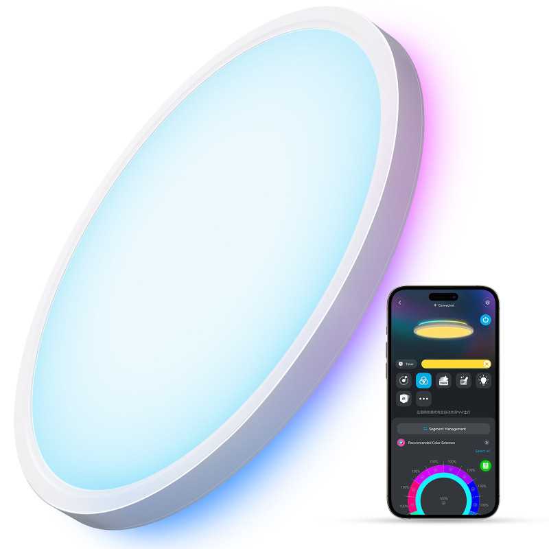 Govee H80A1 12inch RGBWW + RGBIC Round Smart Ceiling Light | Plafoniera a LED | 2400lm, 2200K-6500K, 2.4GHz Wi-Fi + Bluetooth - Immagine 2