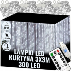 EXTRALINK KURTYNA ŚWIETLNA 300 LED ZIMNE 3X3 ŚWIĄTECZNE...