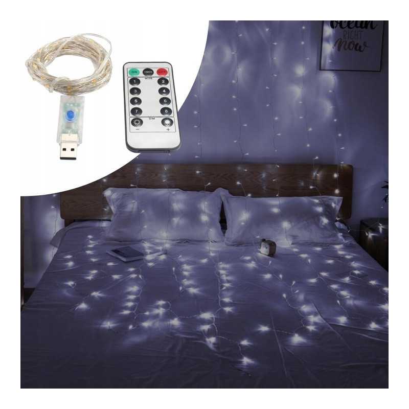 EXTRALINK KURTYNA ŚWIETLNA 300 LED ZIMNE 3X3 ŚWIĄTECZNE CHOINKOWE GIRLANDA 5V USB - Imagem 4
