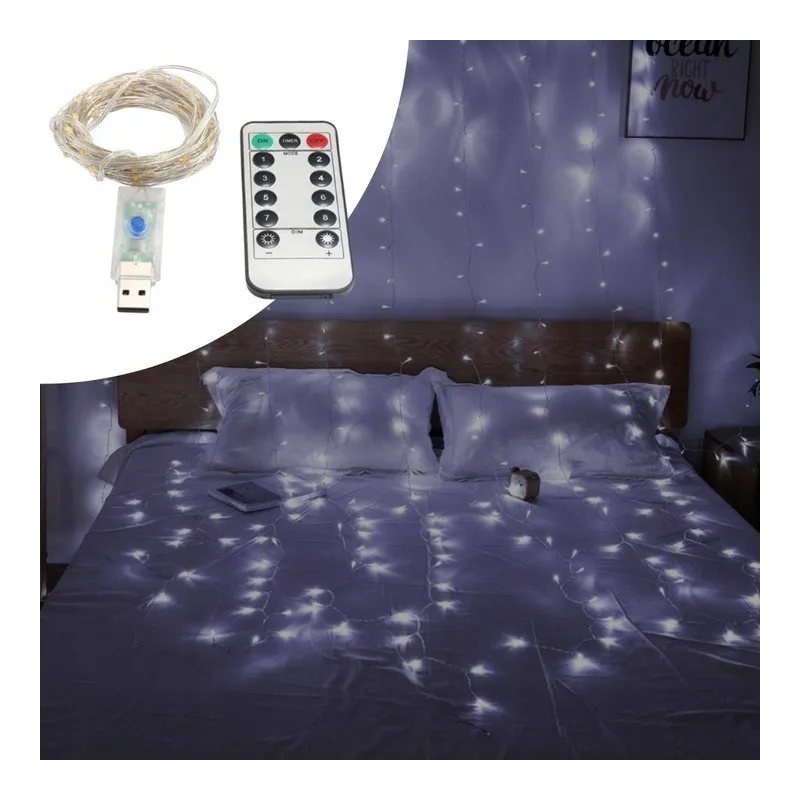 Extralink | Kurtyna świetlna LED | zimne, 3x3m, 300x LED, lampki choinkowe, świąteczne, girlanda, 5V USB - Zdjęcie 4