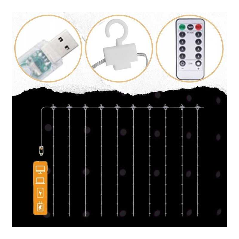 Extralink | Kurtyna świetlna LED | zimne, 3x3m, 300x LED, lampki choinkowe, świąteczne, girlanda, 5V USB - Zdjęcie 5