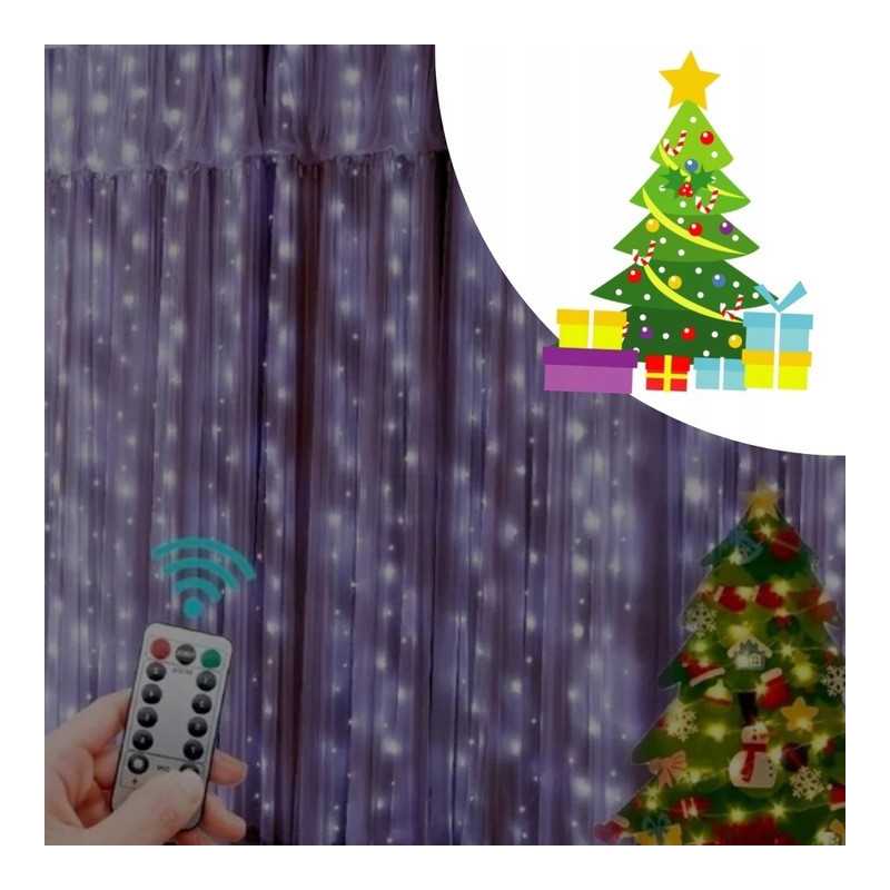 EXTRALINK KURTYNA ŚWIETLNA 300 LED ZIMNE 3X3 ŚWIĄTECZNE CHOINKOWE GIRLANDA 5V USB - Imagem 6