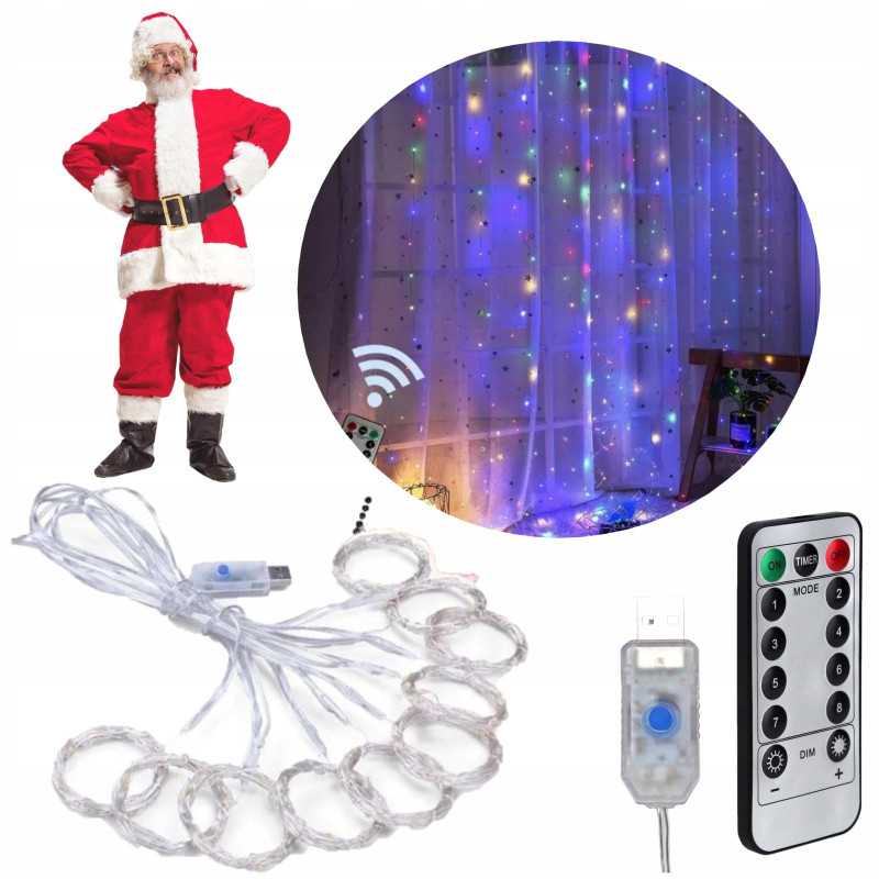 EXTRALINK KURTYNA ŚWIETLNA 300 LED 3X3 LAMPKI ŚWIĄTECZNE CHOINKOWE MULTIKOLOR OZDOBA - Imagem 3