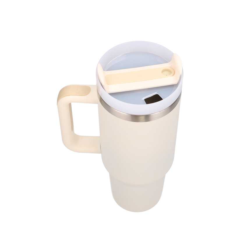 Black Forest | Thermo mug with straw | thermos with handle, 1200ml, beige - Image 2