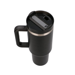 Black Forest | Thermo mug with straw | thermos with handle, 1200ml, black - Image 2