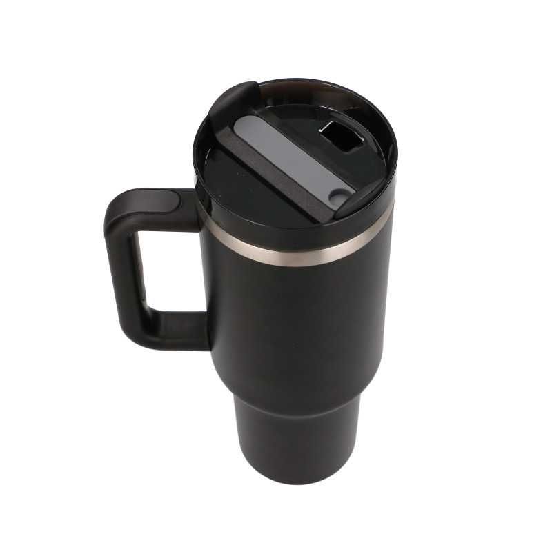 Black Forest | Thermo mug with straw | thermos with handle, 1200ml, black - Image 2