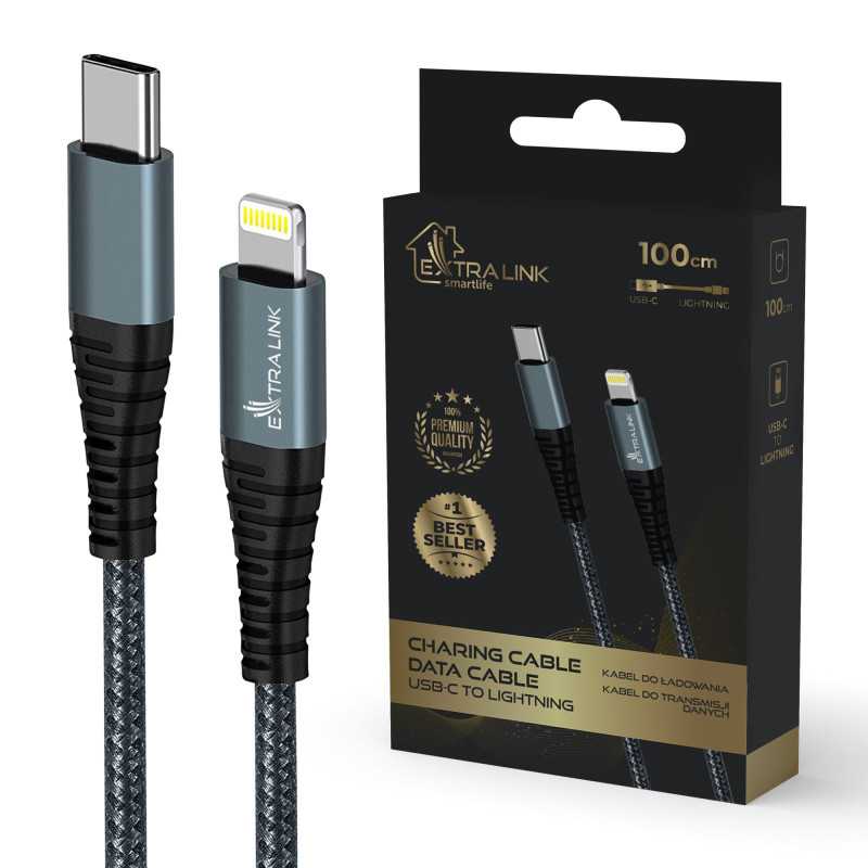 Cable USB-C a Lightning Extralink Smart Life Negro, 100cm