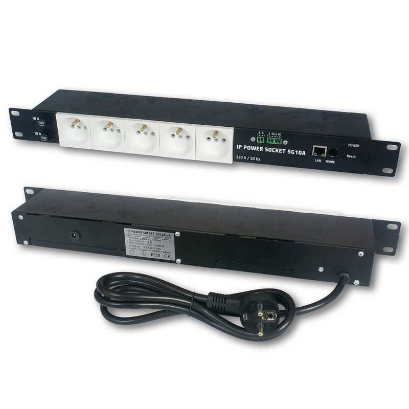 Strip di alimentazione Tinycontrol 5G10A V2 Pro, IP, Rack 19'', 5 prese AC 230V