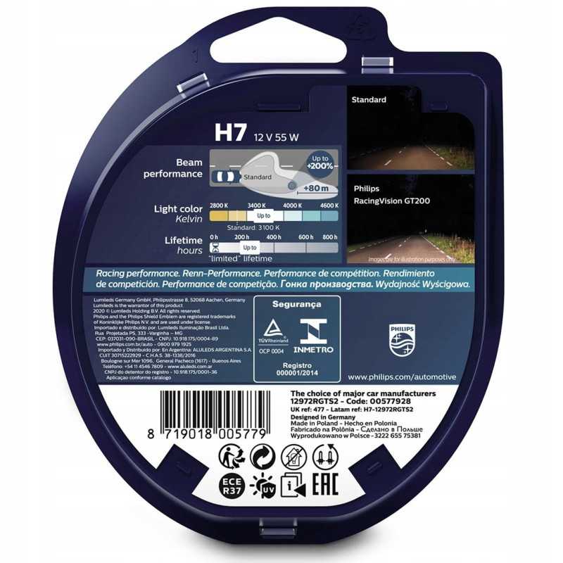 Philips RacingVision GT200 H7 2-pack | Żarówka halogenowa | 12 V, 55 W, 2 szt - Zdjęcie 2