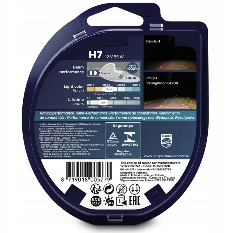 Philips RacingVision GT200 H7 2-pack | Żarówka halogenowa | 12 V, 55 W, 2 szt - Zdjęcie 2