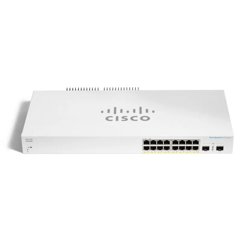 Cisco CBS220-16P-2G Anahtar, 16x RJ45 1000Mb/s PoE, 2x SFP, Masaüstü, Rack, 130W
