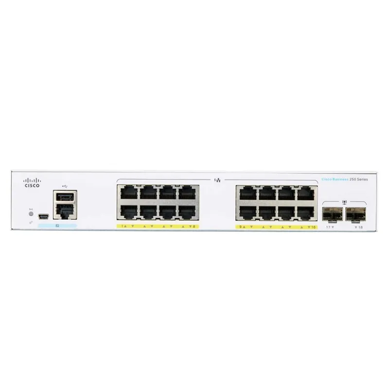 Cisco CBS250-16P-2G Switch 16x RJ45 1000Mb/s PoE, 2x SFP, Desktop, Rack, 120W