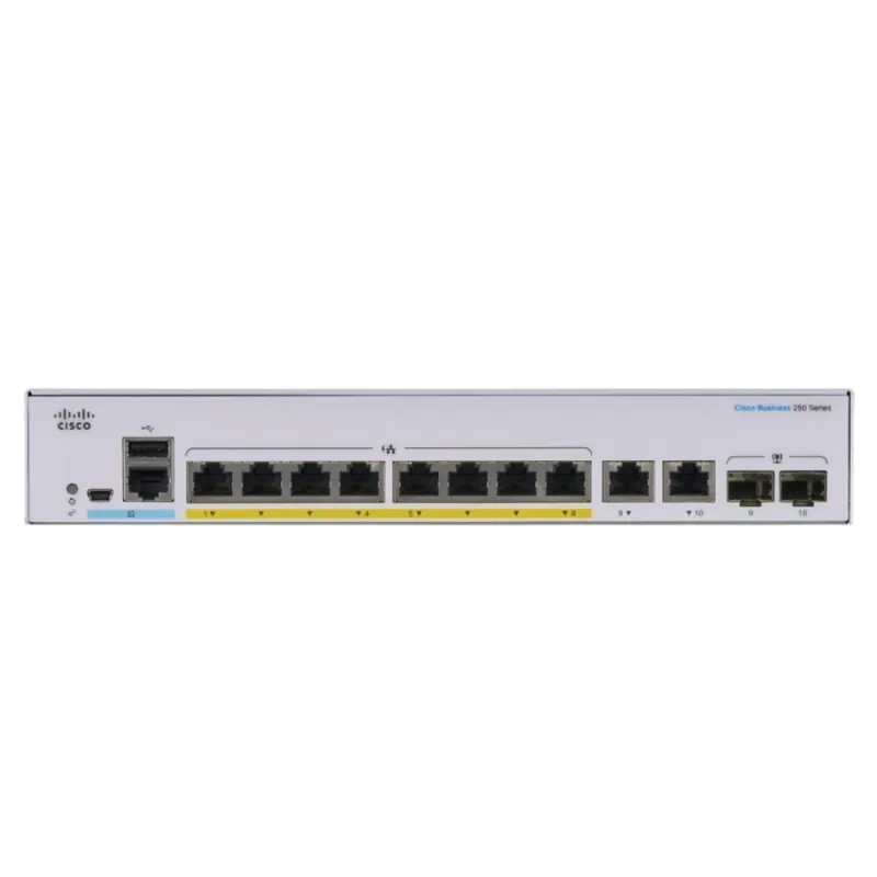 Cisco CBS250-8FP-E-2G Switch 8x RJ45 1000Mb/s PoE, 2x RJ45/SFP Combo, 120W
