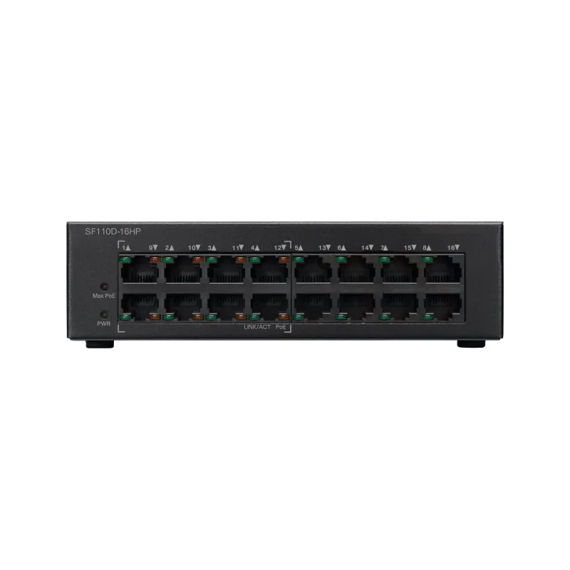 Cisco SF110D-16HP Anahtar, 16x 100Mb/s, 8x PoE 802.3af, Masaüstü Kasa