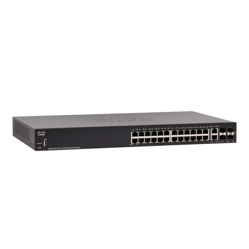 Cisco SF250-24P Switch 24x 100Mb/s PoE/PoE+, 2x 1Gb/s Combo(RJ45/SFP), PoE 185W, Managed