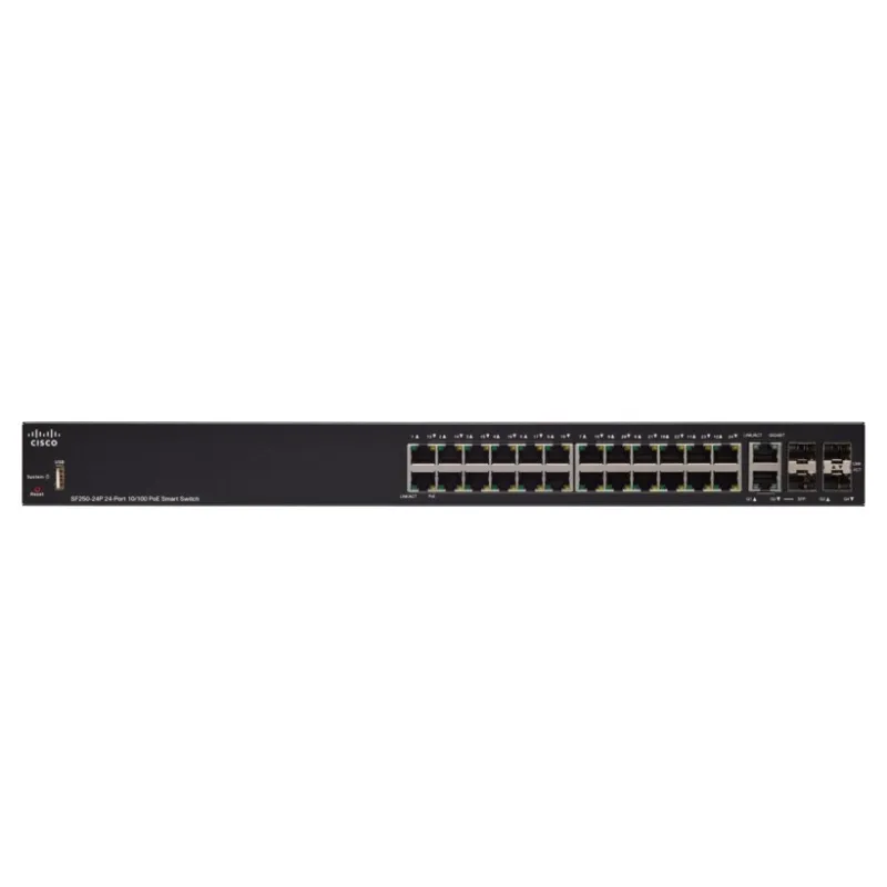 Cisco SF250-24P Switch 24x 100Mb/s PoE/PoE+, 2x 1Gb/s Combo(RJ45/SFP), PoE 185W, gerenciado