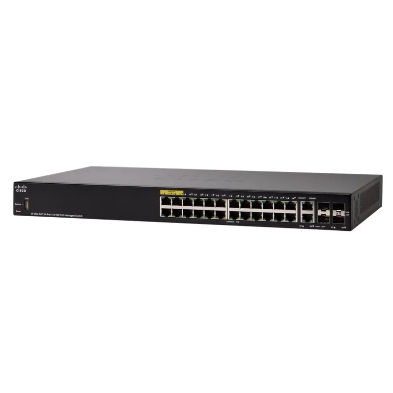 Cisco SF350-24P Switch 24x 100Mb/s PoE, 185W, 2x Combo(RJ45/SFP) + 2x SFP, gestito