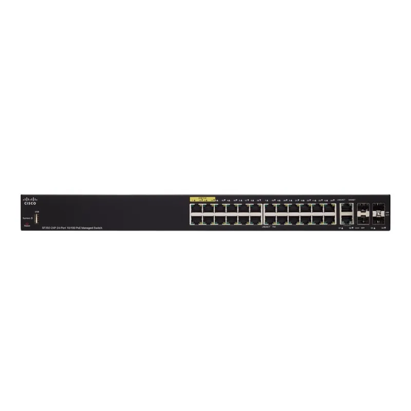 Cisco SF350-24P Switch 24x 100Mb/s PoE, 185W, 2x Combo(RJ45/SFP) + 2x SFP, gerenciado