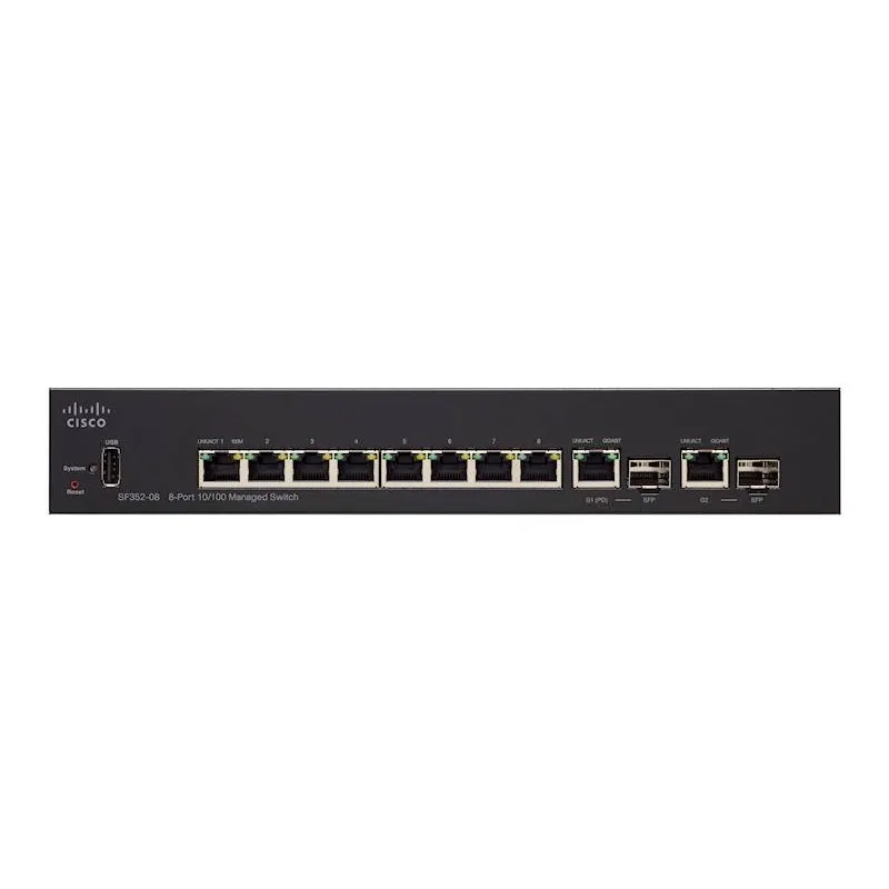 Cisco SF352-08 Switch 8x 100Mb/s, 2x 1Gb/s Combo(RJ45/SFP), Zarządzalny