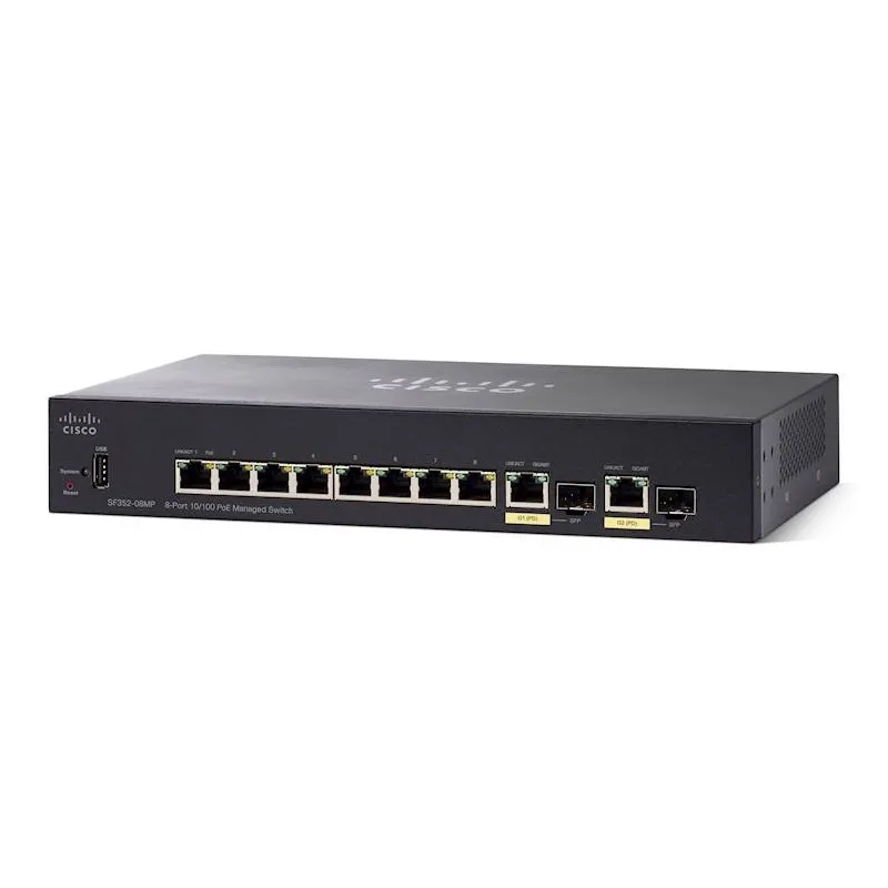 Cisco SF352-08MP Switch 8x 100Mb/s Max PoE, 128W, 2x 1Gb/s Combo(RJ45/SFP) , Zarządzalny