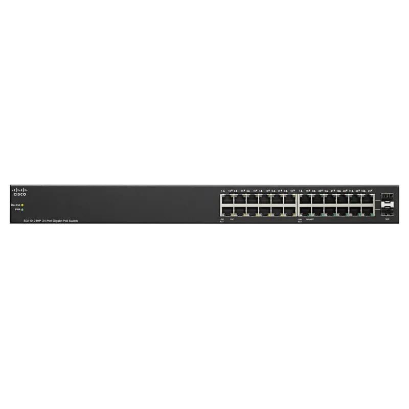 Cisco SG110-24HP Switch 24x 1000Mb/s, 12x PoE 802.3af, Rackové Pouzdro