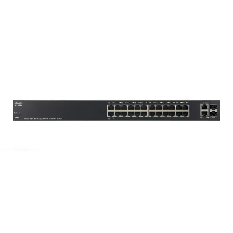 Cisco SG220-26P PoE Anahtarı, 24x 1000Mb/s, 2x SFP/RJ45 Kombinasyonu, 24x PoE, 180 W, Yönetilebilir, Rack Montaj