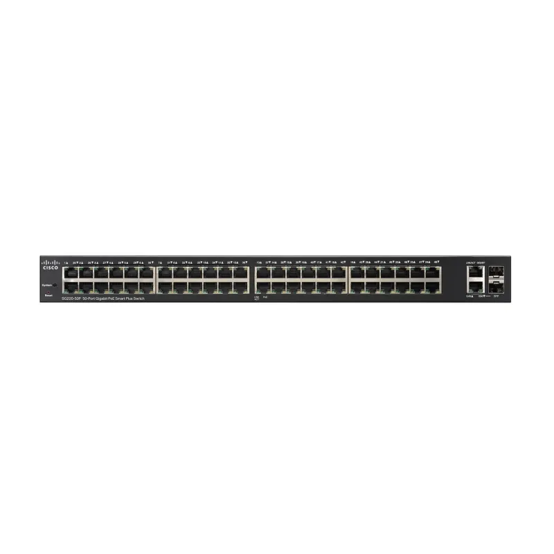 Cisco SG220-50P PoE Switch 48x 1000Mb/s, 2x SFP/RJ45 Combo, 48x PoE, 375W,gerenciado, montagem em Rack