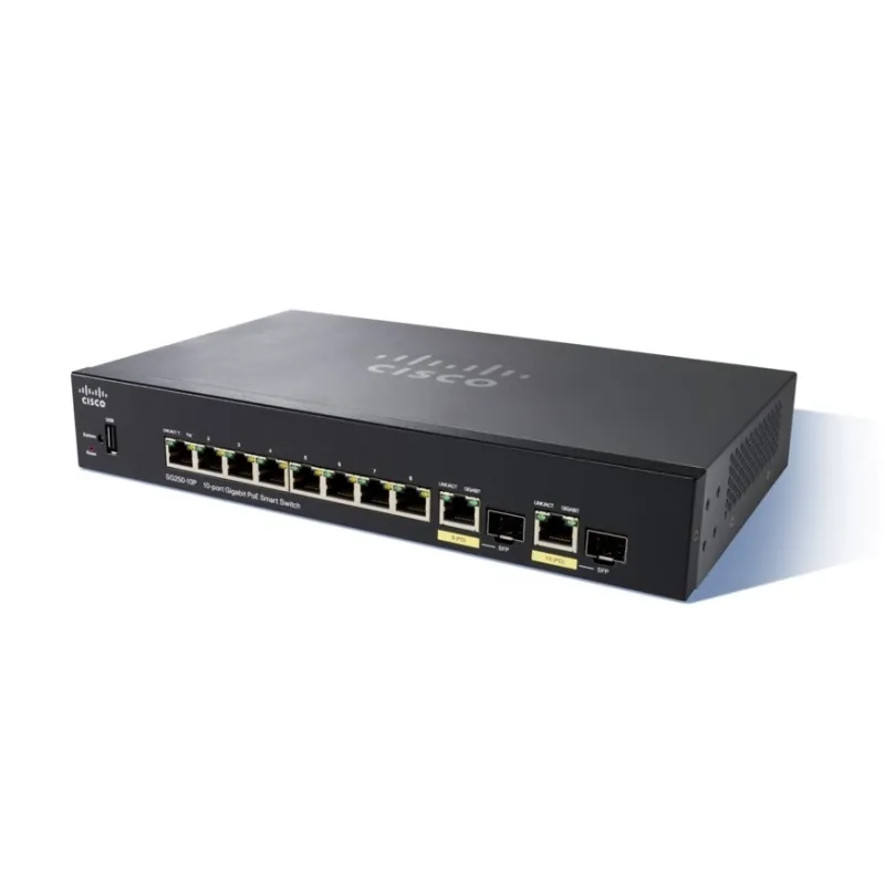 Cisco SG250-10P PoE Anahtarı, 8x 1000Mb/sn PoE/PoE+, 2x 1Gb/sn Combo, 62W Güç, PoE Girişi, Yönetilebilir
