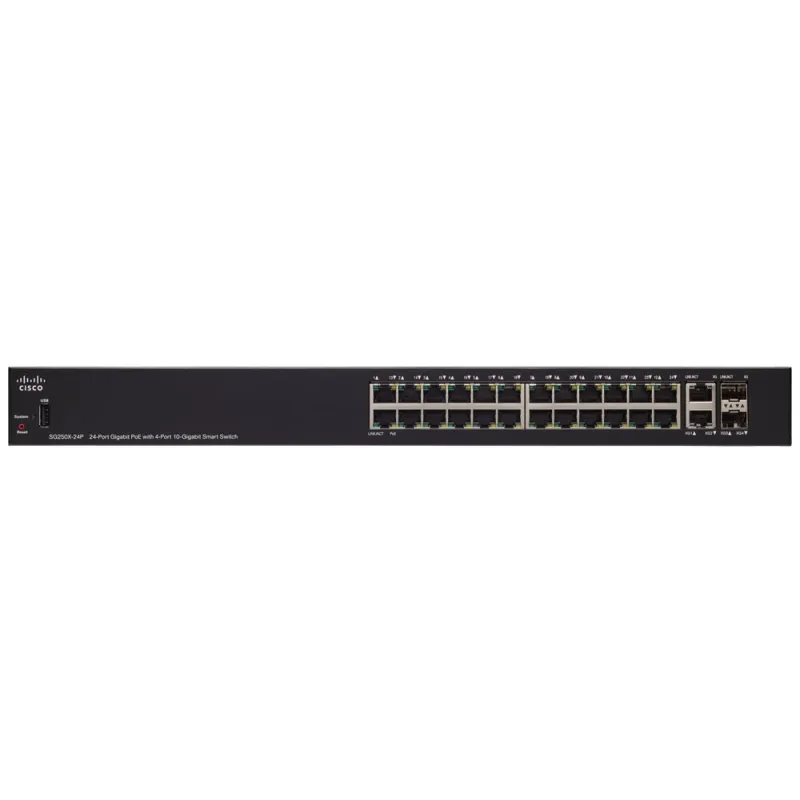 Cisco SG250X-24P PoE-Schalter 24x 1000Mb/s PoE/PoE+, 195W, 2x 10Gb/s, 2x SFP+, Verwaltet