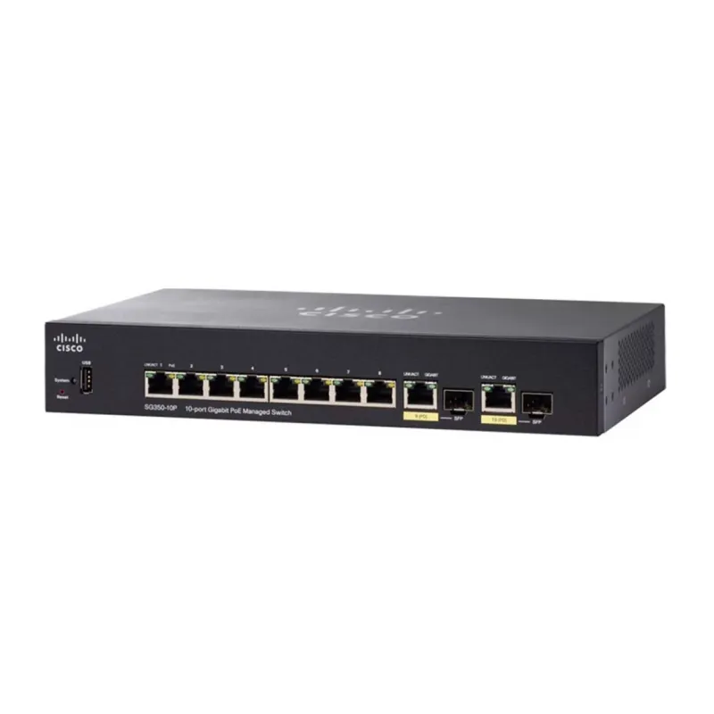 Cisco SG350-10P PoE Switch 8x 1000Mb/s PoE, 62W, 2x Combo(RJ45/SFP), gerenciado