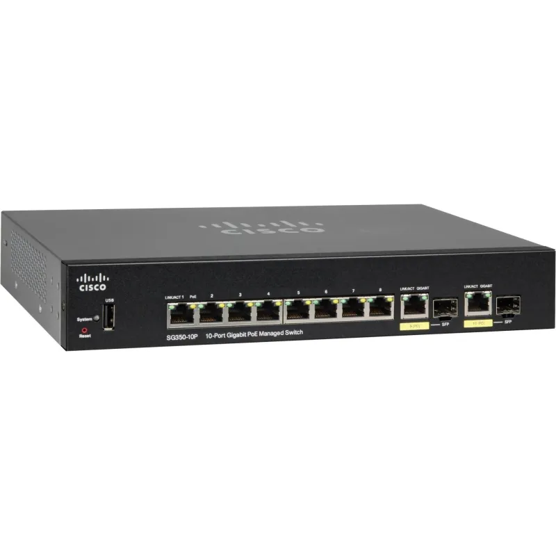 Cisco SG350-10P PoE-Schalter 8x 1000Mb/s PoE, 62W, 2x Combo(RJ45/SFP), verwaltet
