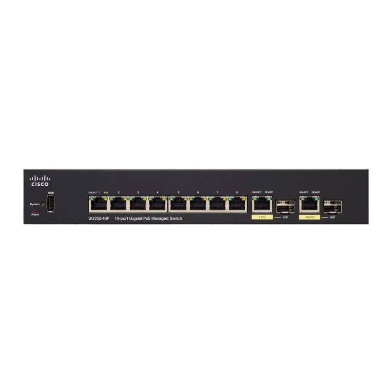 Cisco SG350-10P PoE Switch 8x 1000Mb/s PoE, 62W, 2x Combo(RJ45/SFP), gestito