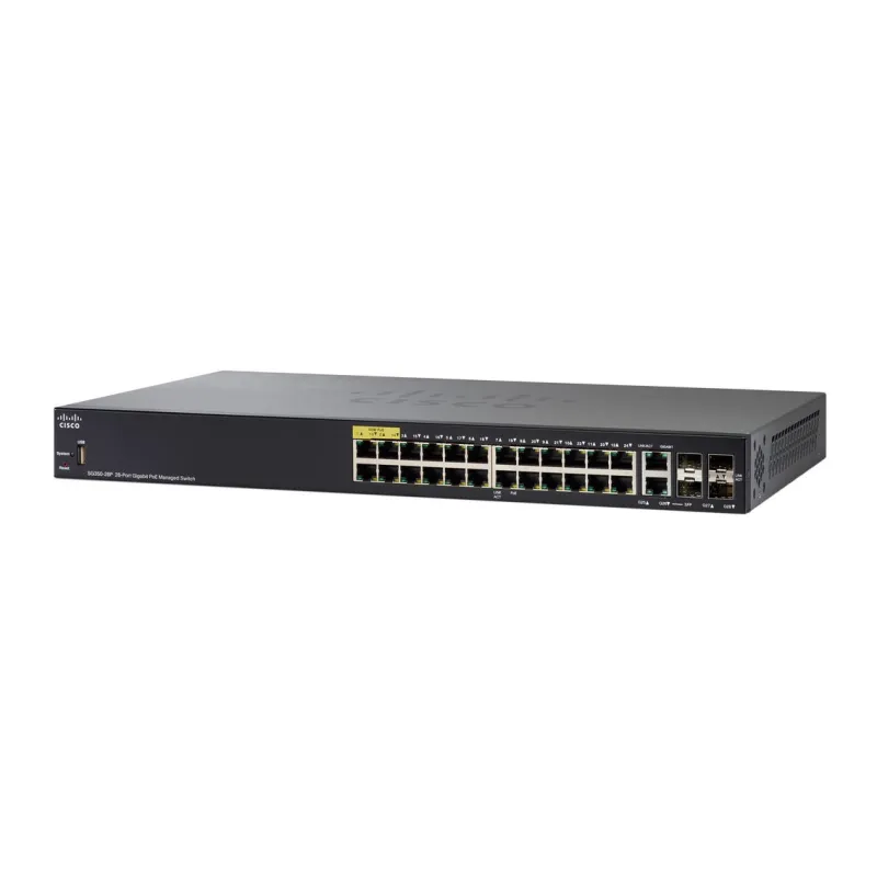Cisco SG350-28P PoE Anahtarı, 24x 1000Mb/s PoE, 195W, 2x Combo(RJ45/SFP) + 2x SFP, Yönetilebilir