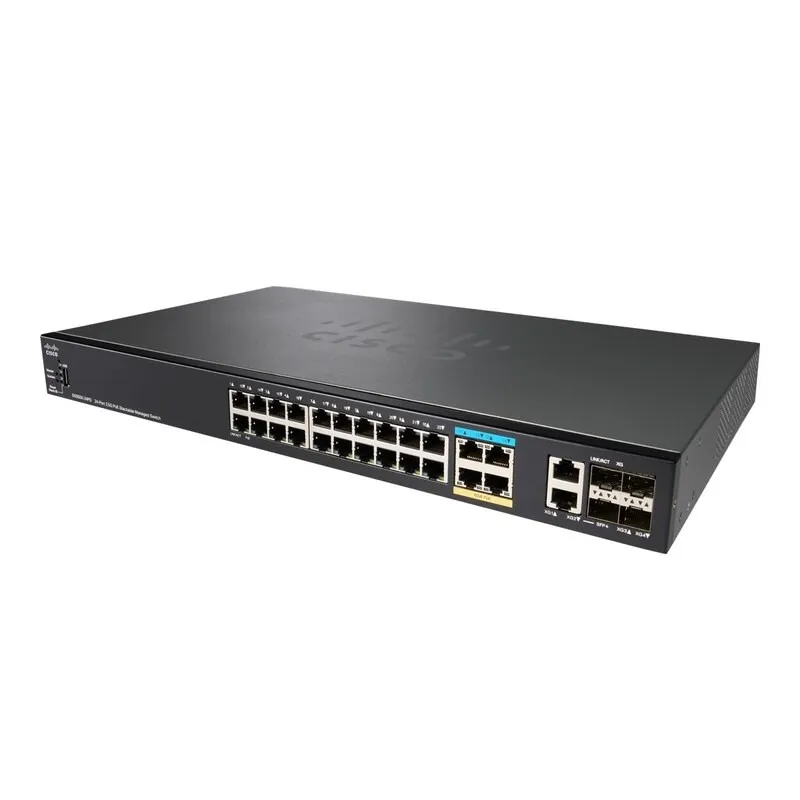 Cisco SG350X-24PD PoE Swtich 24x Gigabit RJ45 PoE, 4x 1G/2,5G RJ45, 2x 10G Combo(RJ45/SFP+), 2x SFP+, 375W PoE, Stackable
