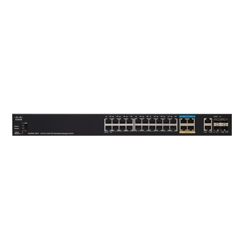 Cisco SG350X-24PD PoE Anahtar, 24x Gigabit RJ45 PoE, 4x 1G/2.5G RJ45, 2x 10G Combo (RJ45/SFP+), 2x SFP+, 375W PoE, Yığınlanabili