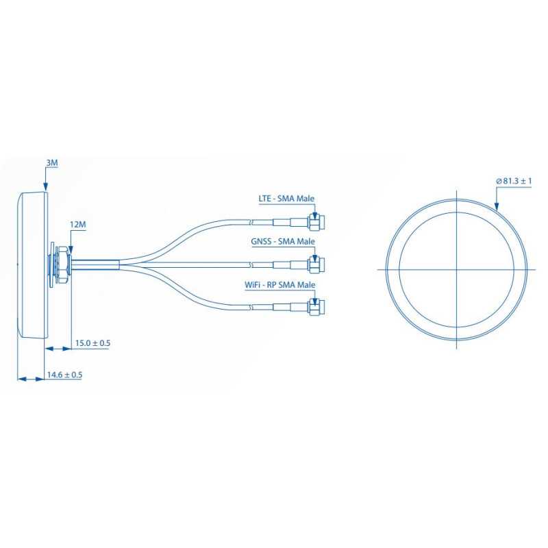 Teltonika 003R-00254 Kombine Anten, SISO LTE/GPS/WIFI, 2x SMA ve 1x RP-SMA Bağlantılı Çatı Montajı - Görsel 4