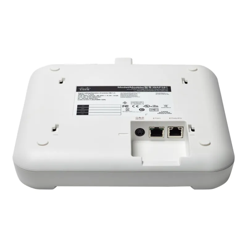 Cisco WAP581 Erişim Noktası, Çift Bant, AC2800 Wave 2, 4x4 MU-MIMO, 1x RJ45 2.5Gb/s, 1x RJ45 1Gb/s, PoE