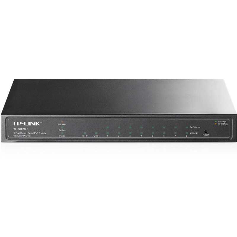 TP-Link TL-SG2210P | Switch | 8x RJ45 1000Mb/s PoE, 2x SFP, Desktop, Zarządzalny, 53W