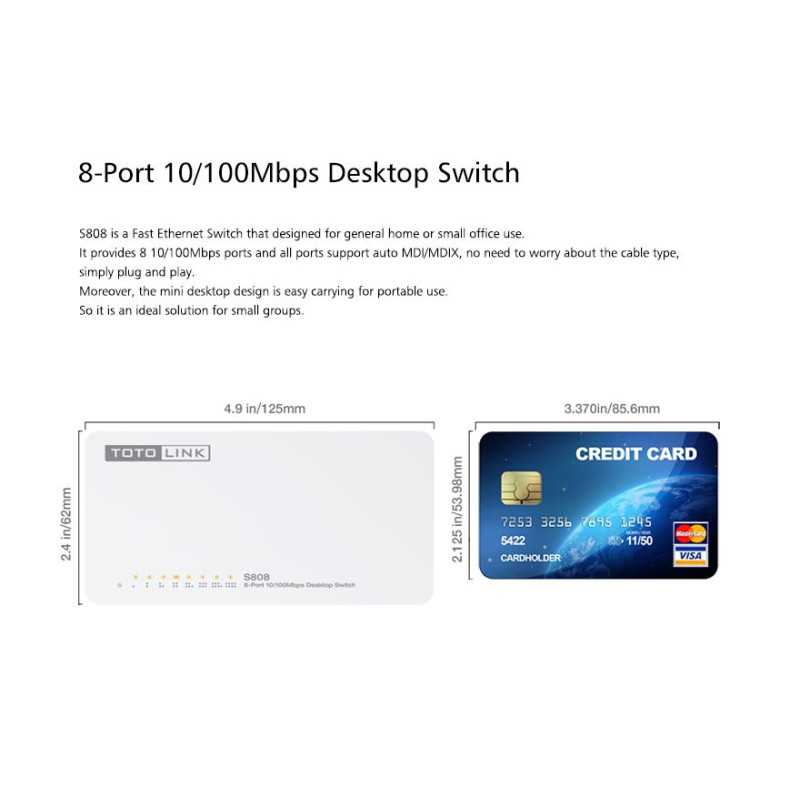 Totolink S808 | Switch | 8x RJ45 100Mb/s, obudowa Desktop - Zdjęcie 5