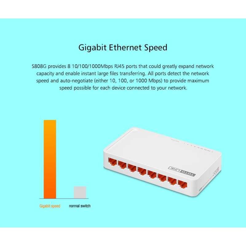 Totolink S808G | Switch | 8x RJ45 1000Mb/s Gigabit, obudowa Desktop - Zdjęcie 6